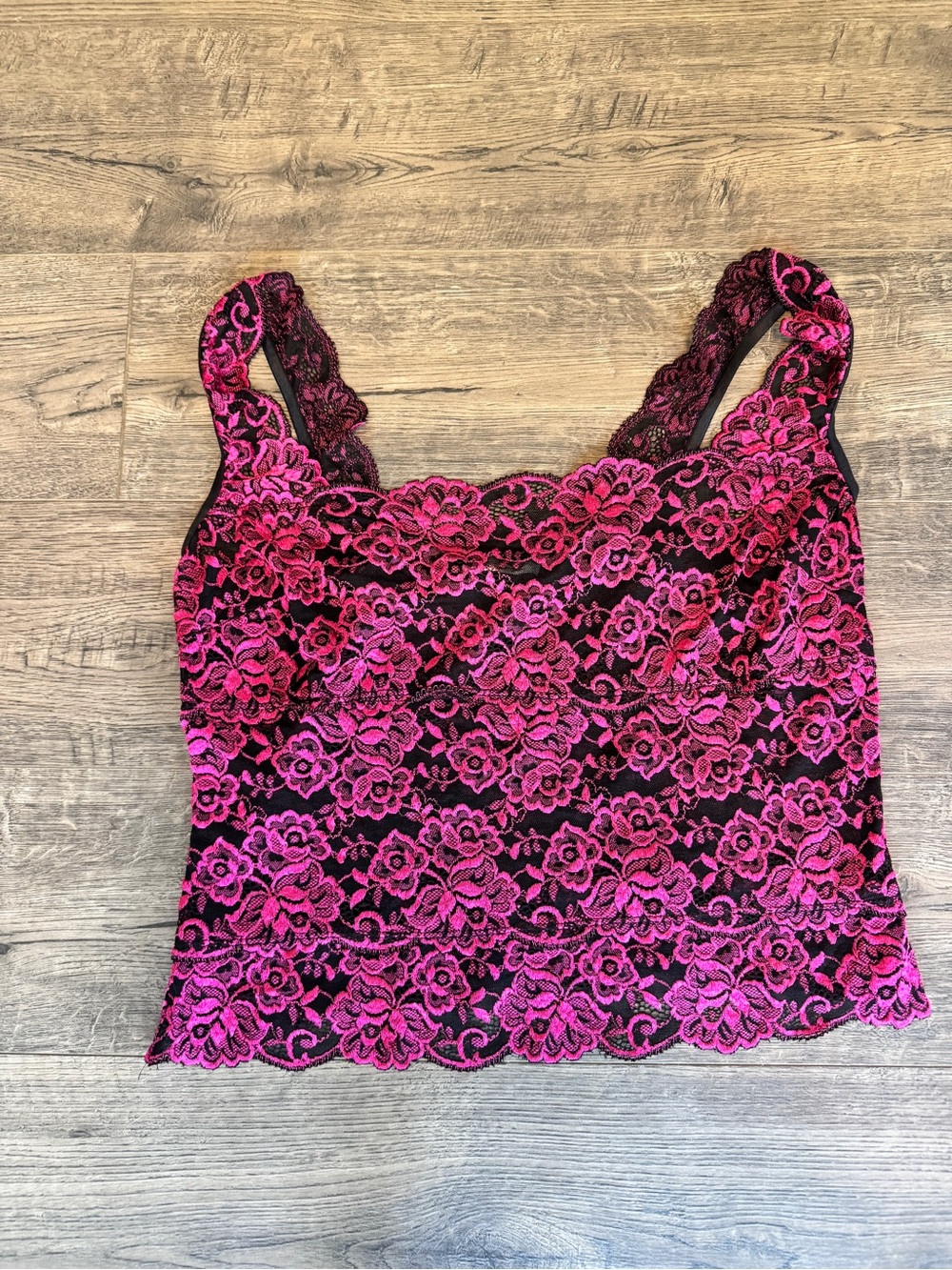 Cache Pink and Black Lace Tank Top
